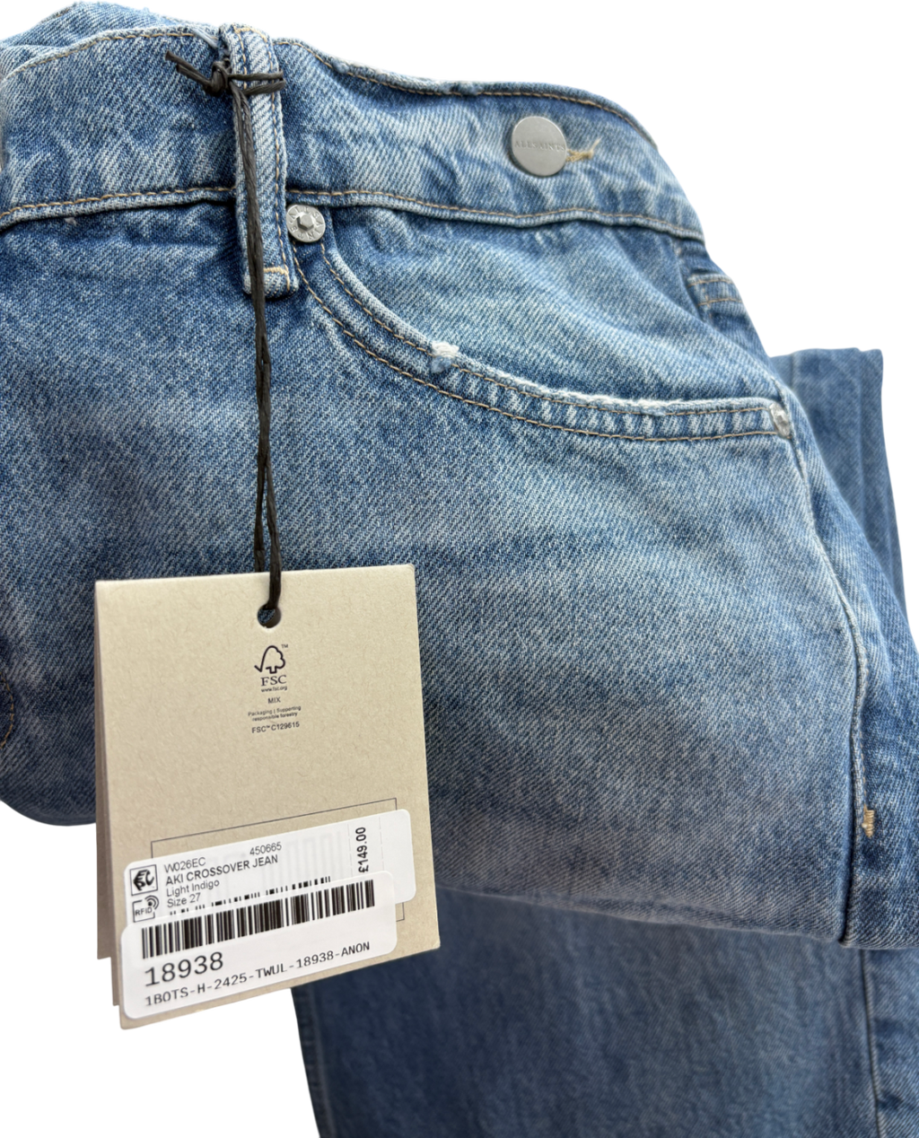AllSaints Blue Crossover Aki Jeans W27