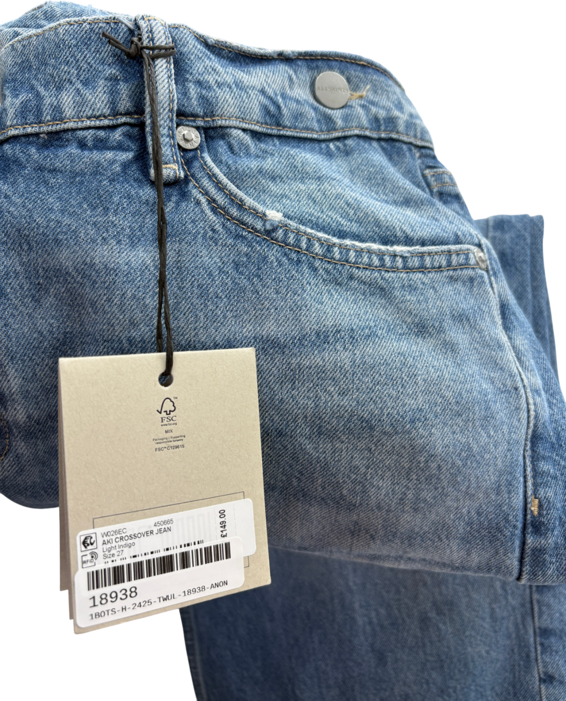 AllSaints Blue Crossover Aki Jeans W27