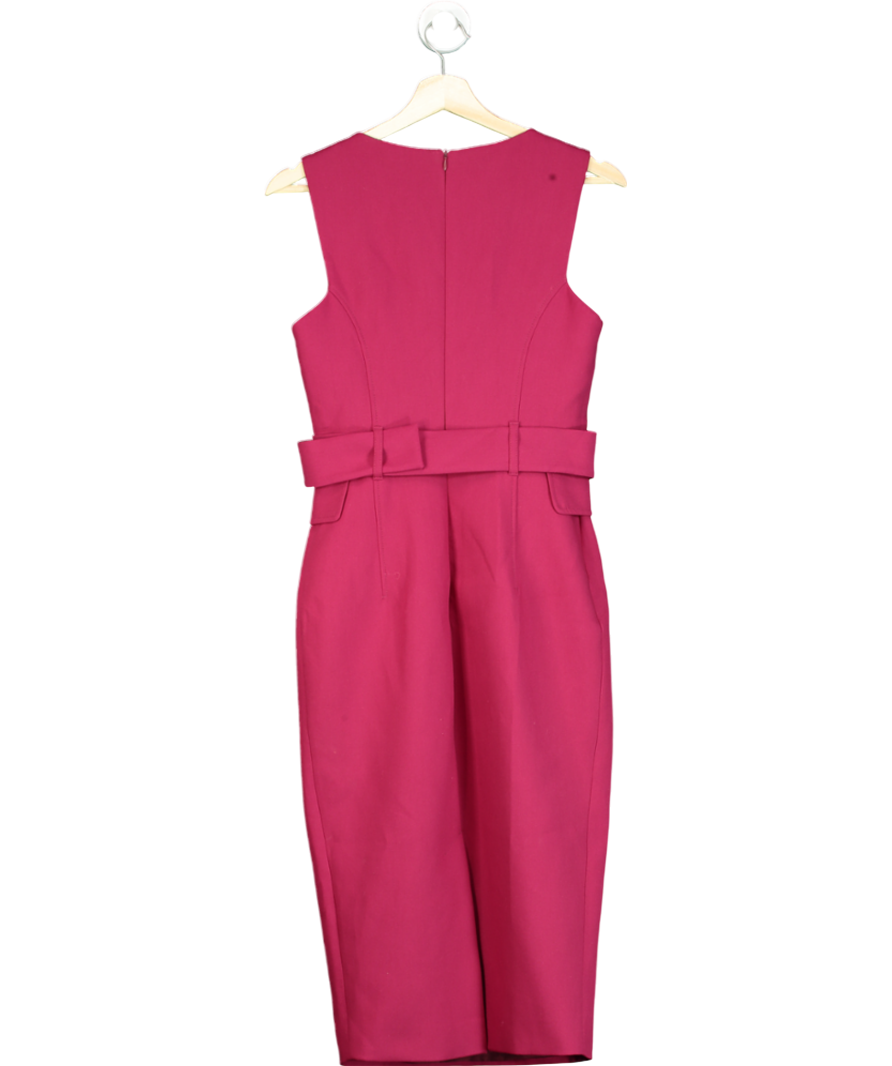 Karen Millen Red Compact Stretch Belted Tailored Midi Pencil Dress UK 8