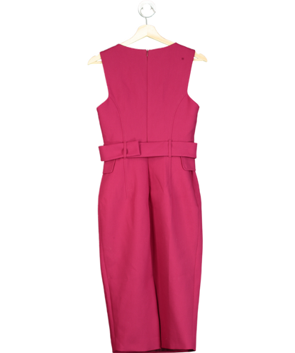 Karen Millen Red Compact Stretch Belted Tailored Midi Pencil Dress UK 8