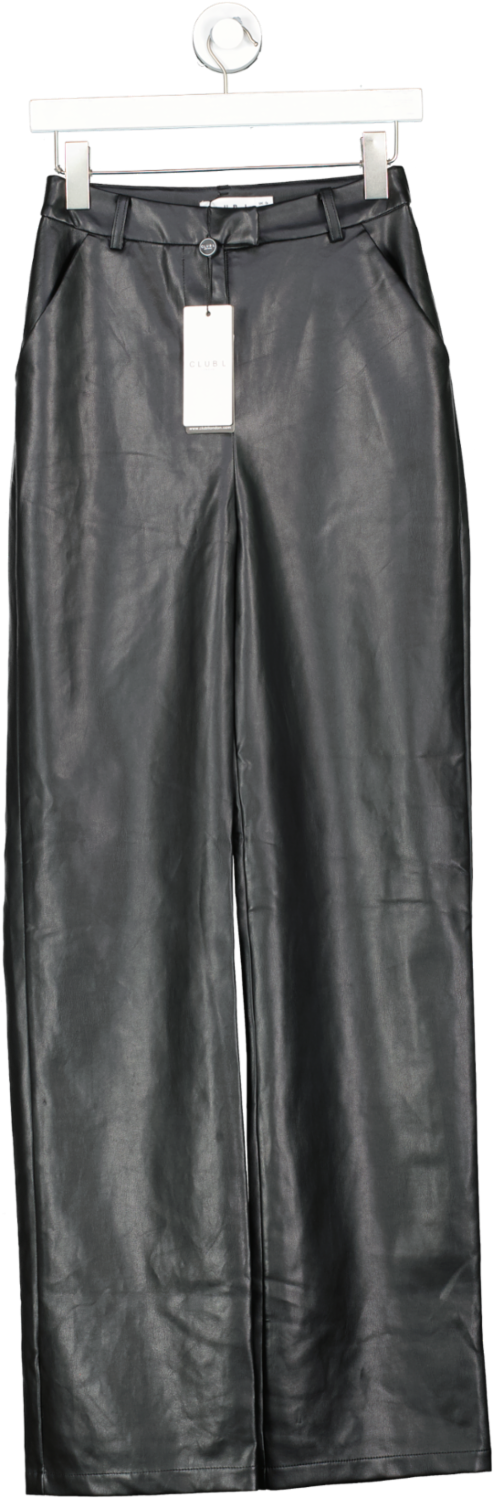 Club L Black Faux Leather High Waist Wide Leg Trouser UK 6