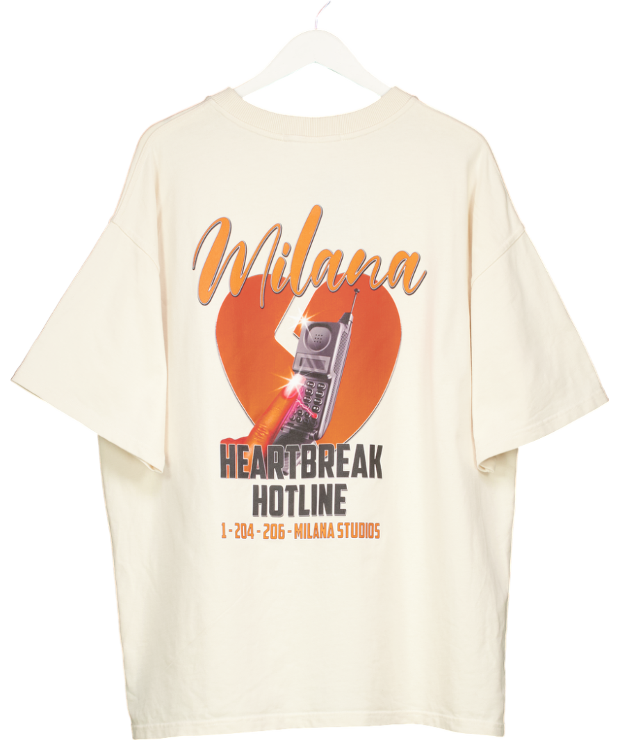 Milana Studios Cream Heart Breakers Club Heavyweight T-shirt UK XL