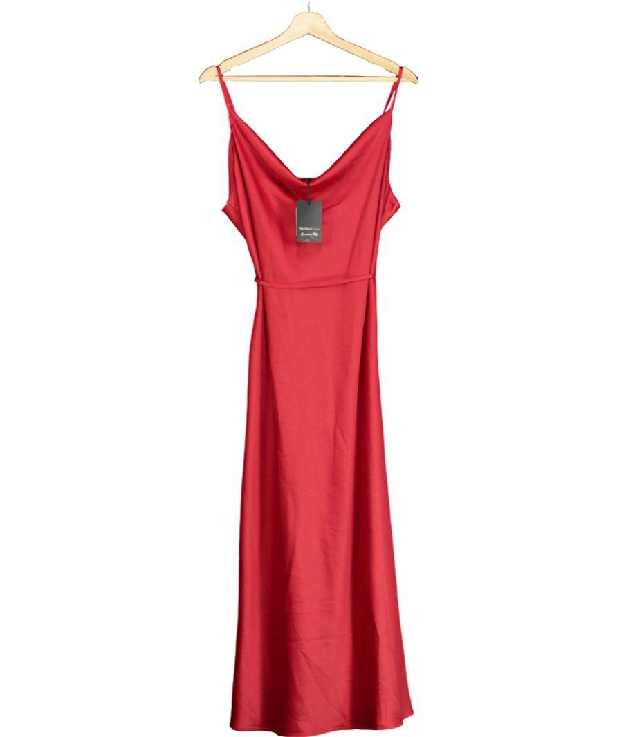 River Island Red Satin Cowl Neck Slip Midi Dress UK 16