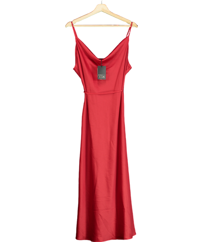 River Island Red Satin Cowl Neck Slip Midi Dress UK 16