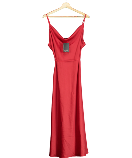 River Island Red Satin Cowl Neck Slip Midi Dress UK 16