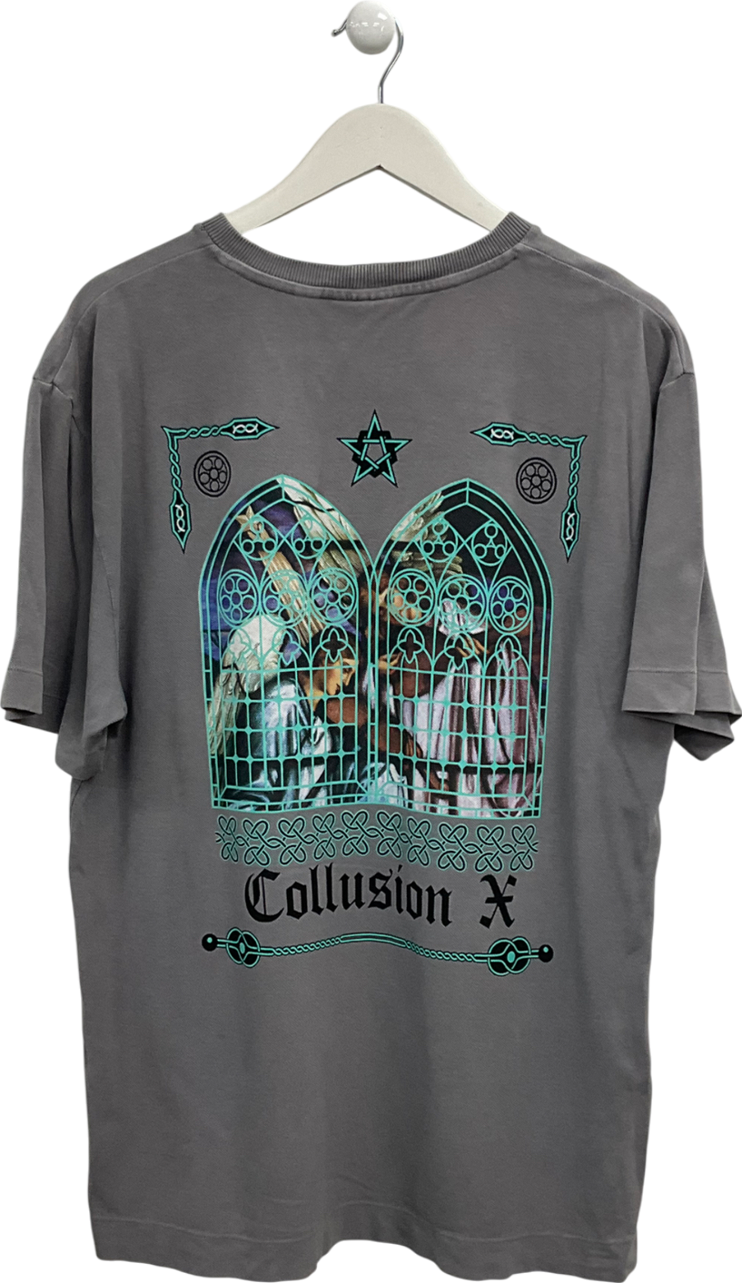 Collusion Grey T-shirt With Stained Glass Back Print UK L