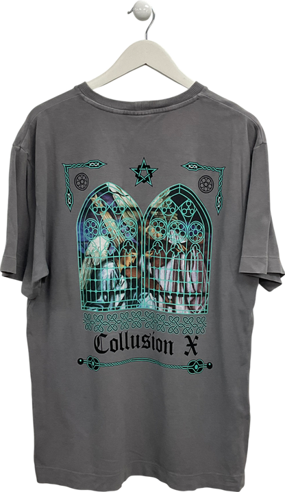 Collusion Grey T-shirt With Stained Glass Back Print UK L