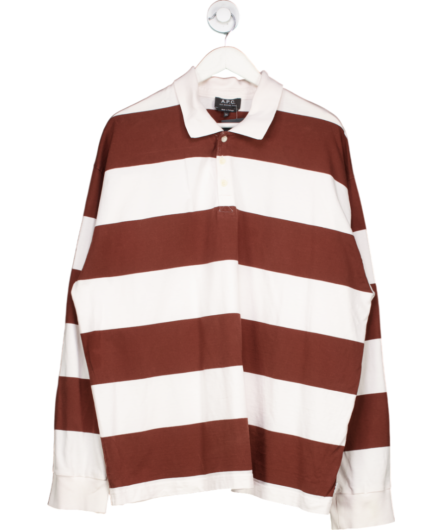 A.P.C. Brown Riley Block Stripe Long Sleeve Polo UK XXXL