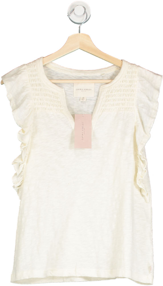 Laura Ashley Cream Ruffle Sleeve V Neck Top UK 8