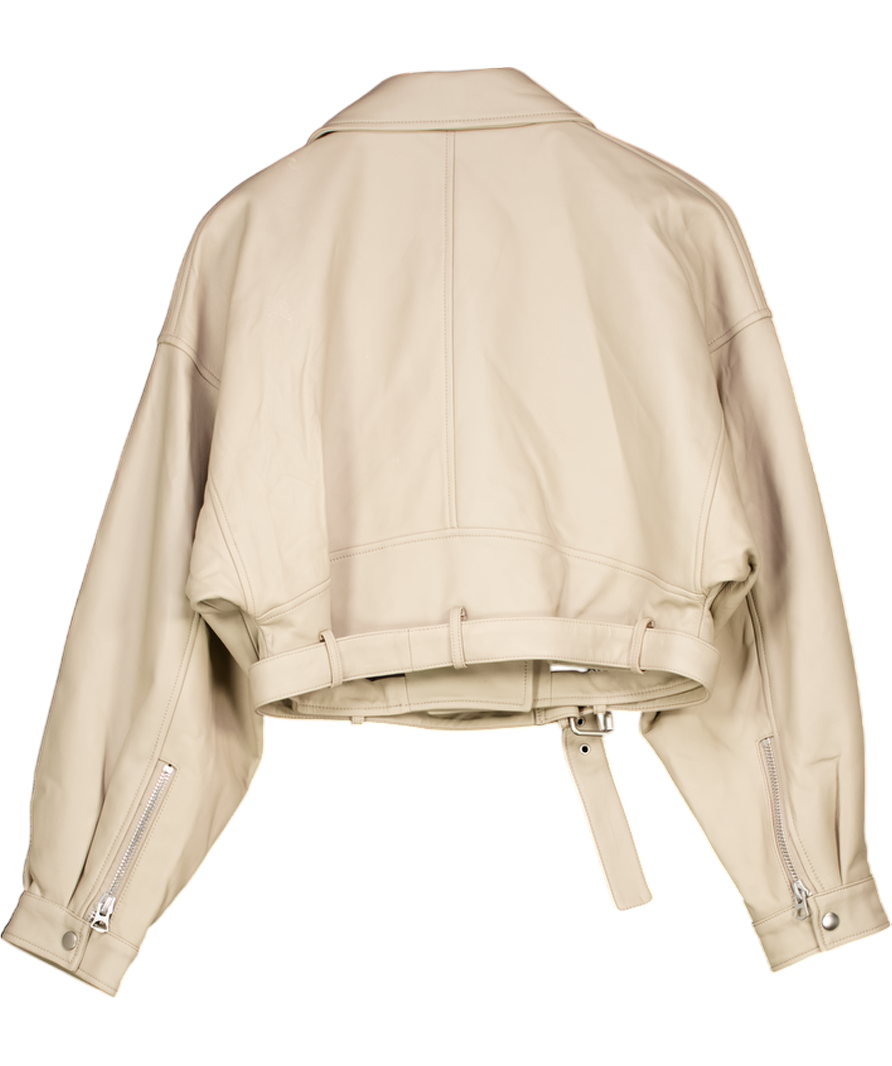 Ducie London Beige Taupe Luxury Leather Biker Jacket UK S