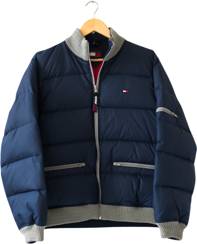 Tommy Hilfiger Navy Blue Flag Logo Down Filled Oversize Puffer Jacker UK XL