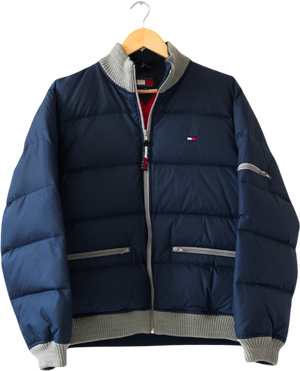 Tommy Hilfiger Navy Blue Flag Logo Down Filled Oversize Puffer Jacker UK XL