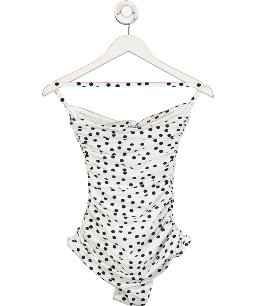Dolce & Gabbana White Polka Dot Strapless One Piece Swimsuit UK S