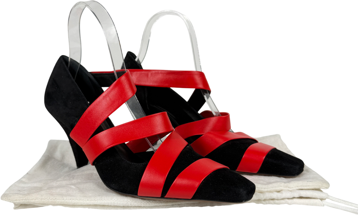 Neous Red And Black Suede Strappy Heels UK 5 EU 38 👠