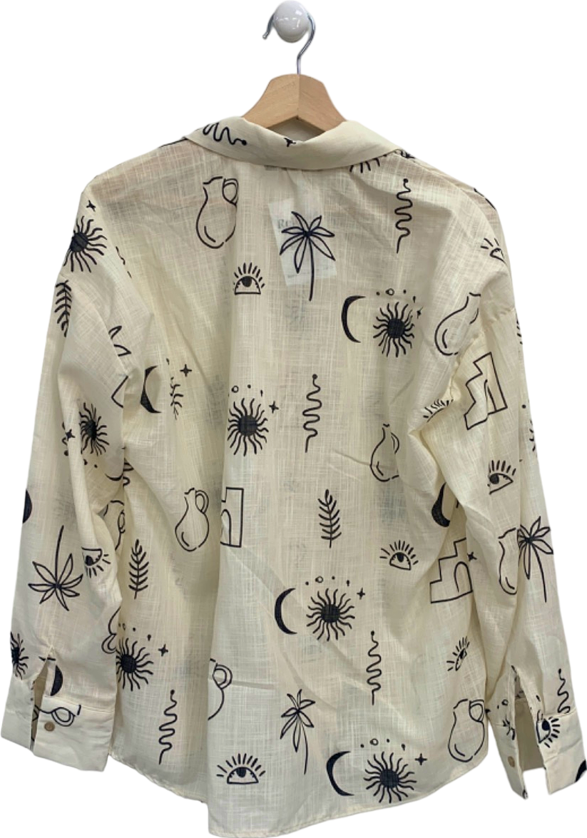 Nasty Gal Cream Patterned Long Sleeve Shirt UK M