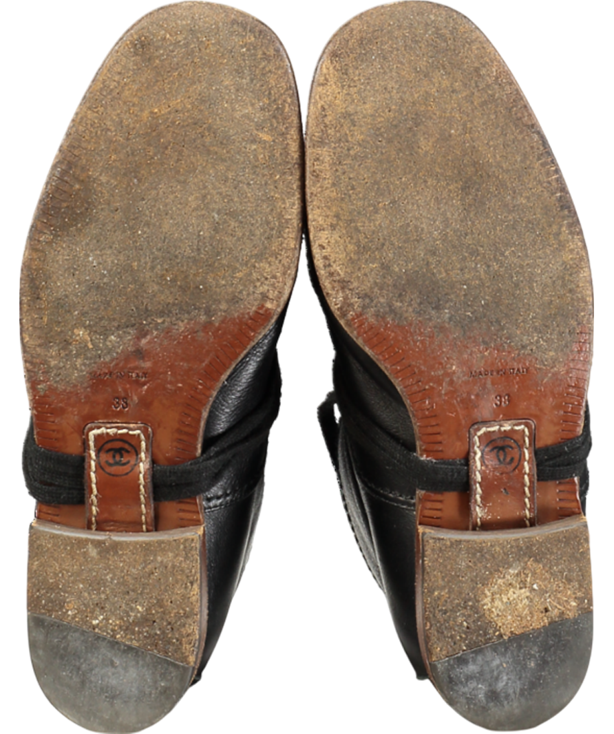 Chanel Black 2014 Interlocking CC Logo Lace-up Boots UK 5 EU 38 👠