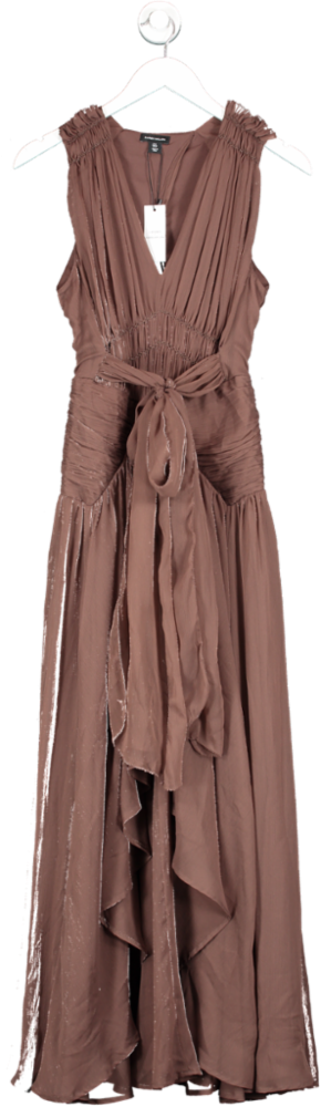 Karen Millen Brown Lydia Millen Tall Crinkle Satin Chiffon Woven Maxi Dress UK 8