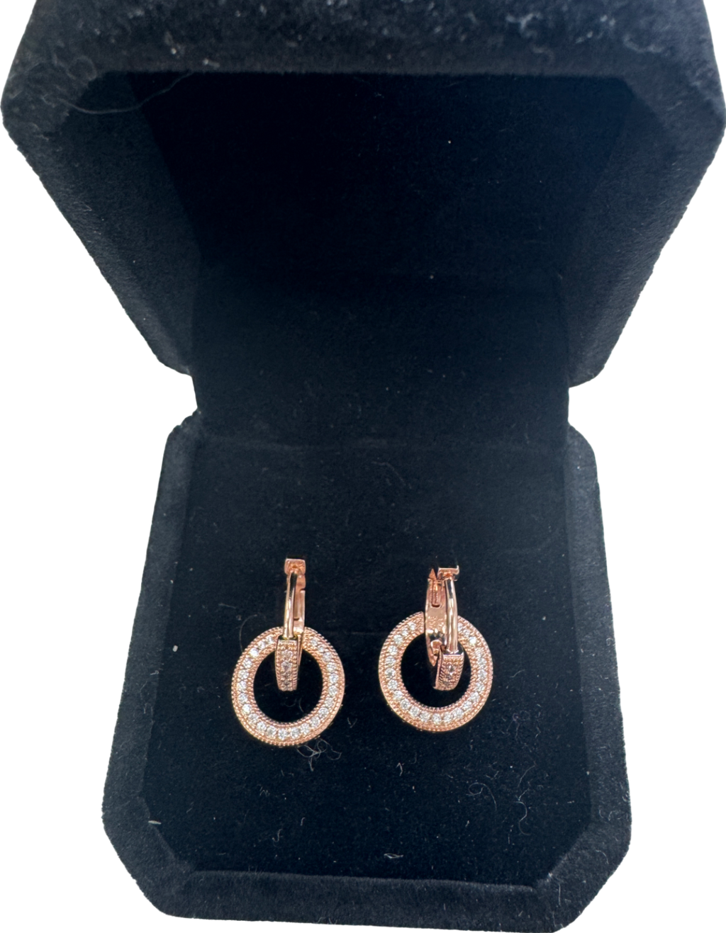 Pandora Metallic Sparkling Rose Gold Pave Huggie Double Hoop Earrings