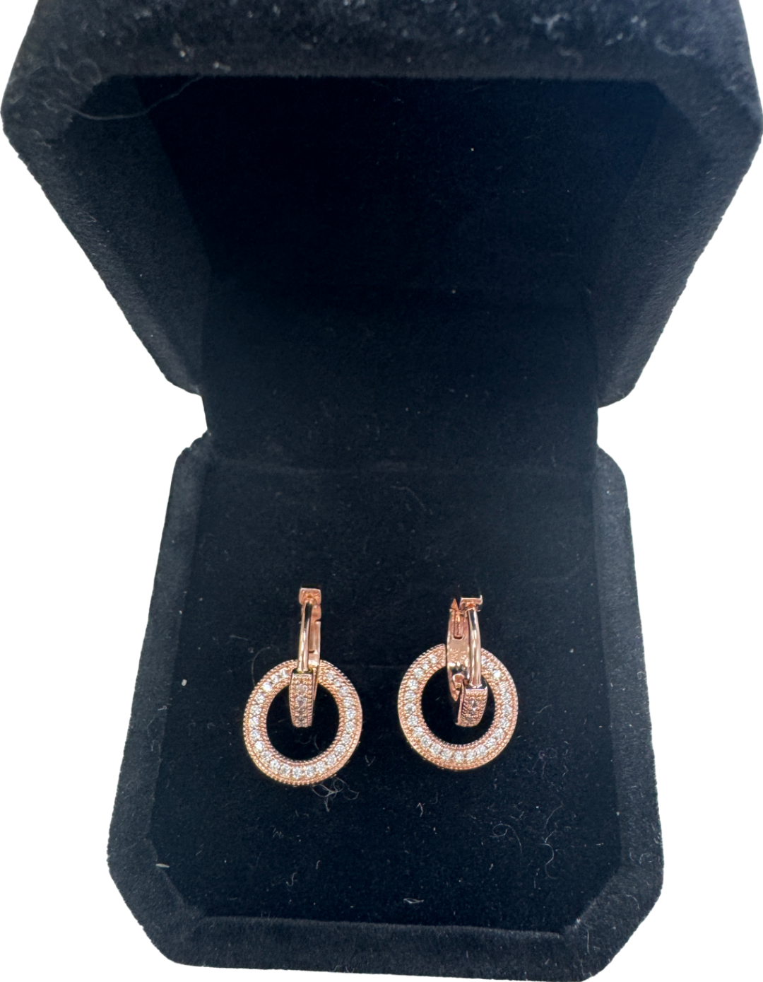 Pandora Metallic Sparkling Rose Gold Pave Huggie Double Hoop Earrings