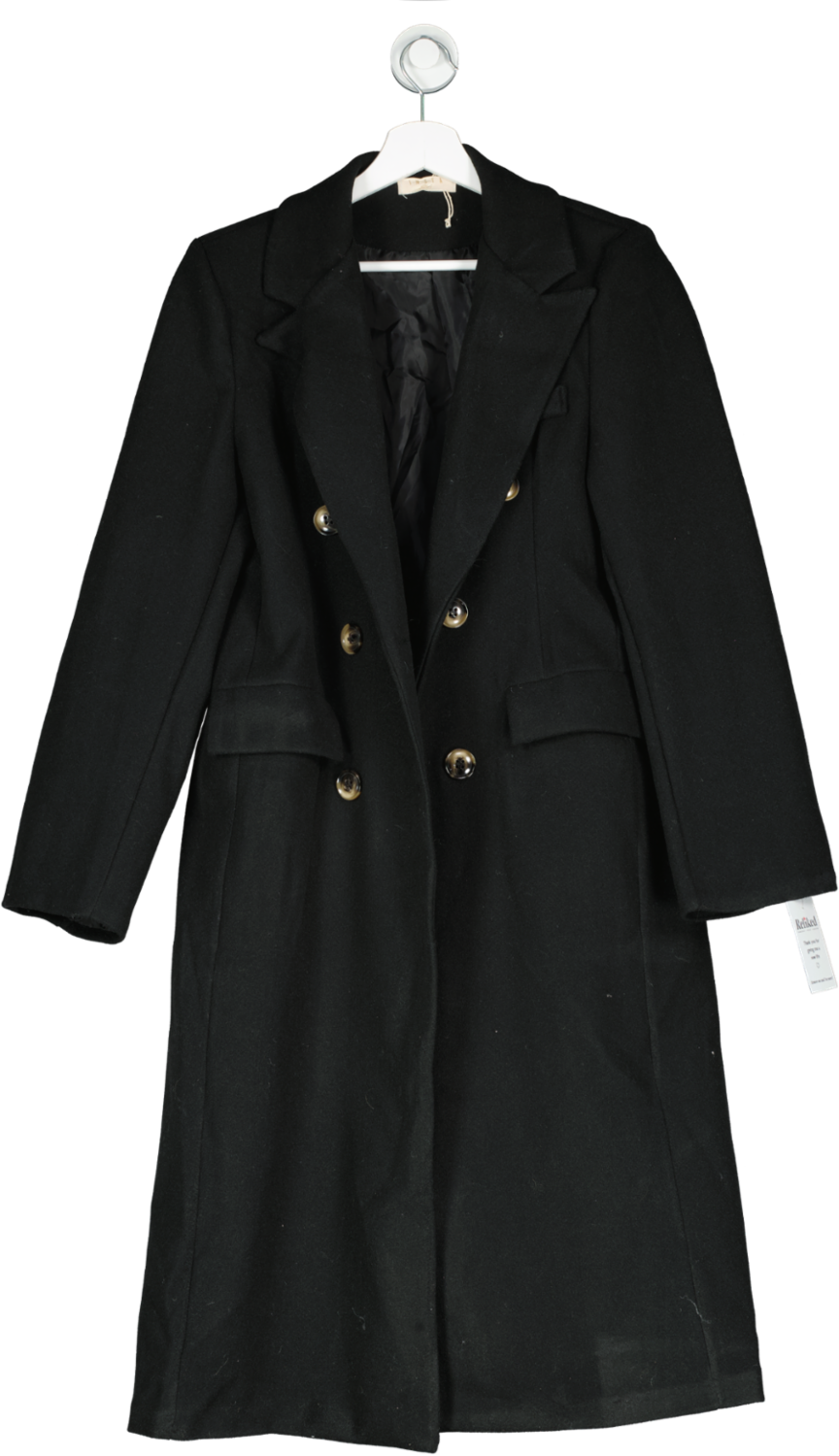 Insta Girl Black Wool Look Button Detail Coat UK M
