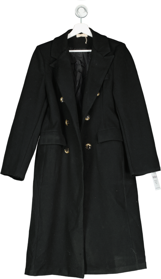 Insta Girl Black Wool Look Button Detail Coat UK M