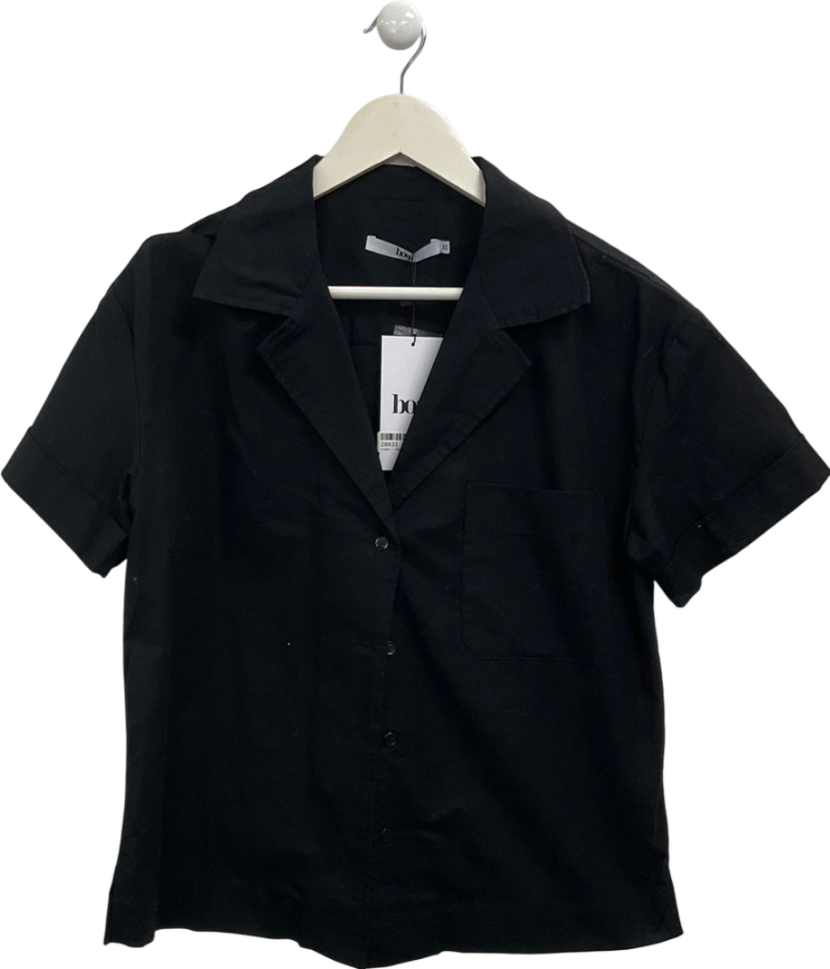 BOA Black Linen Short Sleeve Bowling Shirt UK XS