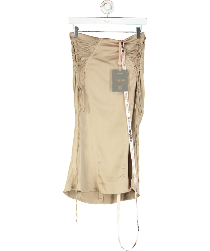 House of CB Beige Sidonie Satin Lace Up Skirt UK S