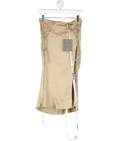 House of CB Beige Sidonie Satin Lace Up Skirt UK S