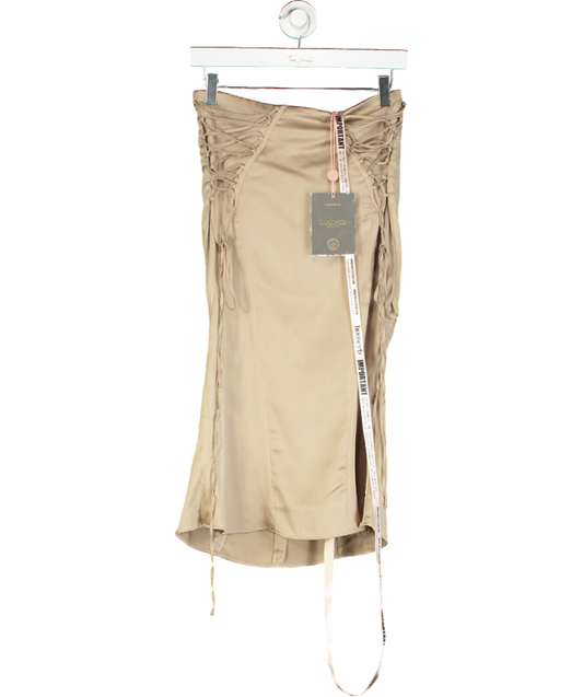 House of CB Beige Sidonie Satin Lace Up Skirt UK S