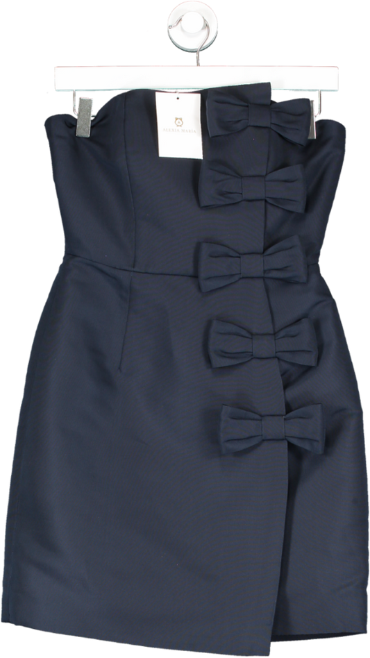 ALEXIA MARÍA Blue Daniela Silk Faille Mini Dress Navy UK 6
