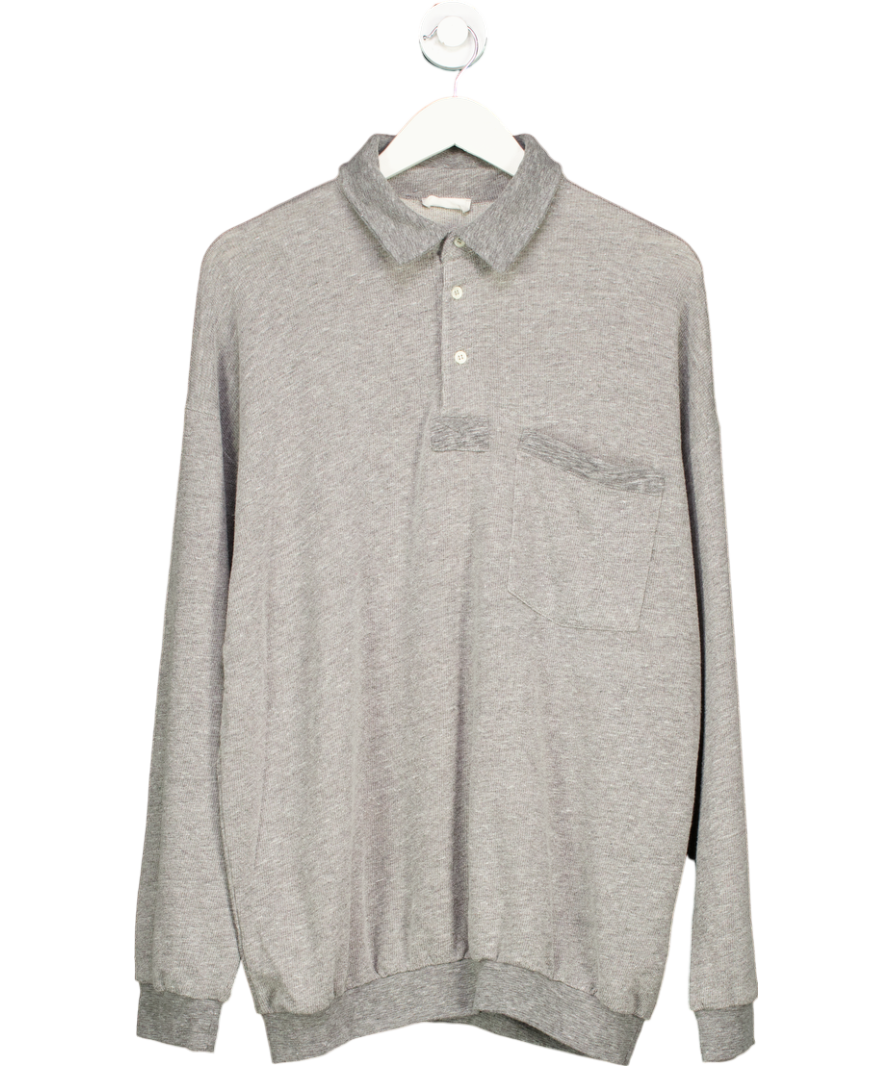 American Vintage Grey Cotton Blend Plomer Long Sleeve Polo UK S/M