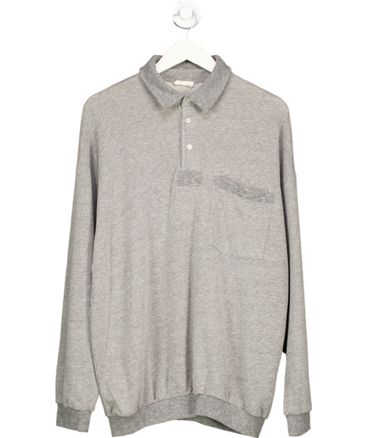 American Vintage Grey Cotton Blend Plomer Long Sleeve Polo UK S/M