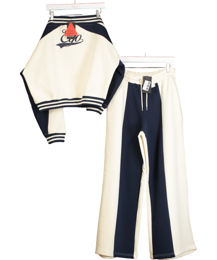 EGO Cream Oversized Bardot Contrast Stripe Graphic Tracksuit UK 10