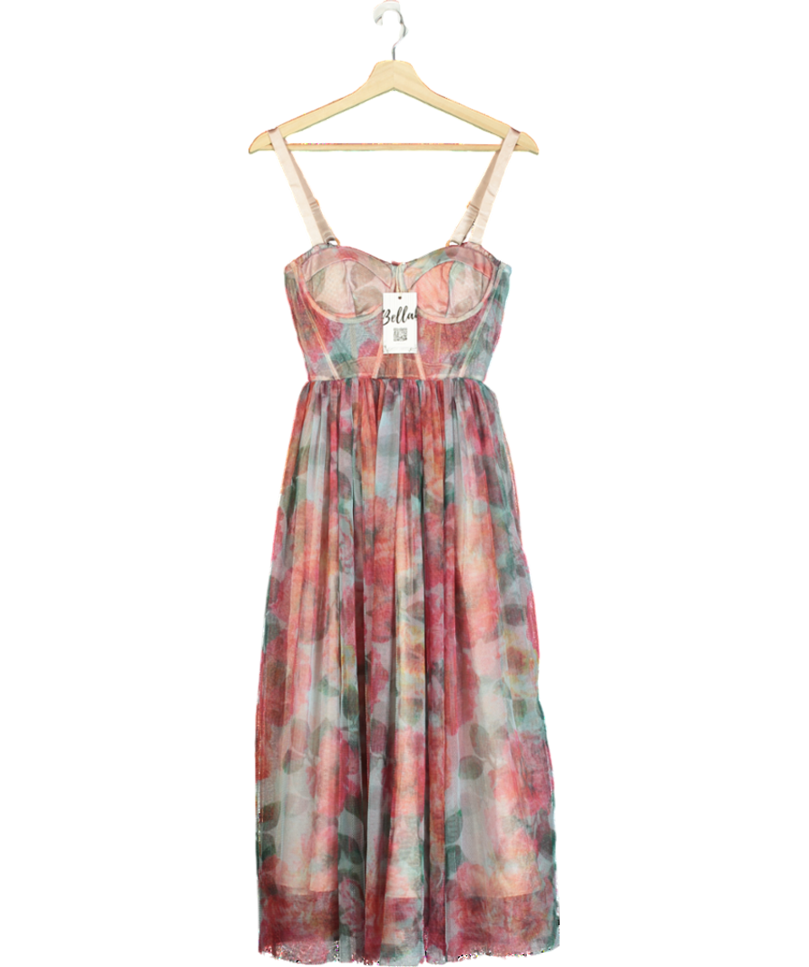 Bella Barnett Pink Floral Mesh Midi Dress UK S