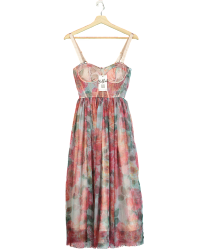 Bella Barnett Pink Floral Mesh Midi Dress UK S