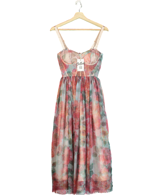 Bella Barnett Pink Floral Mesh Midi Dress UK S