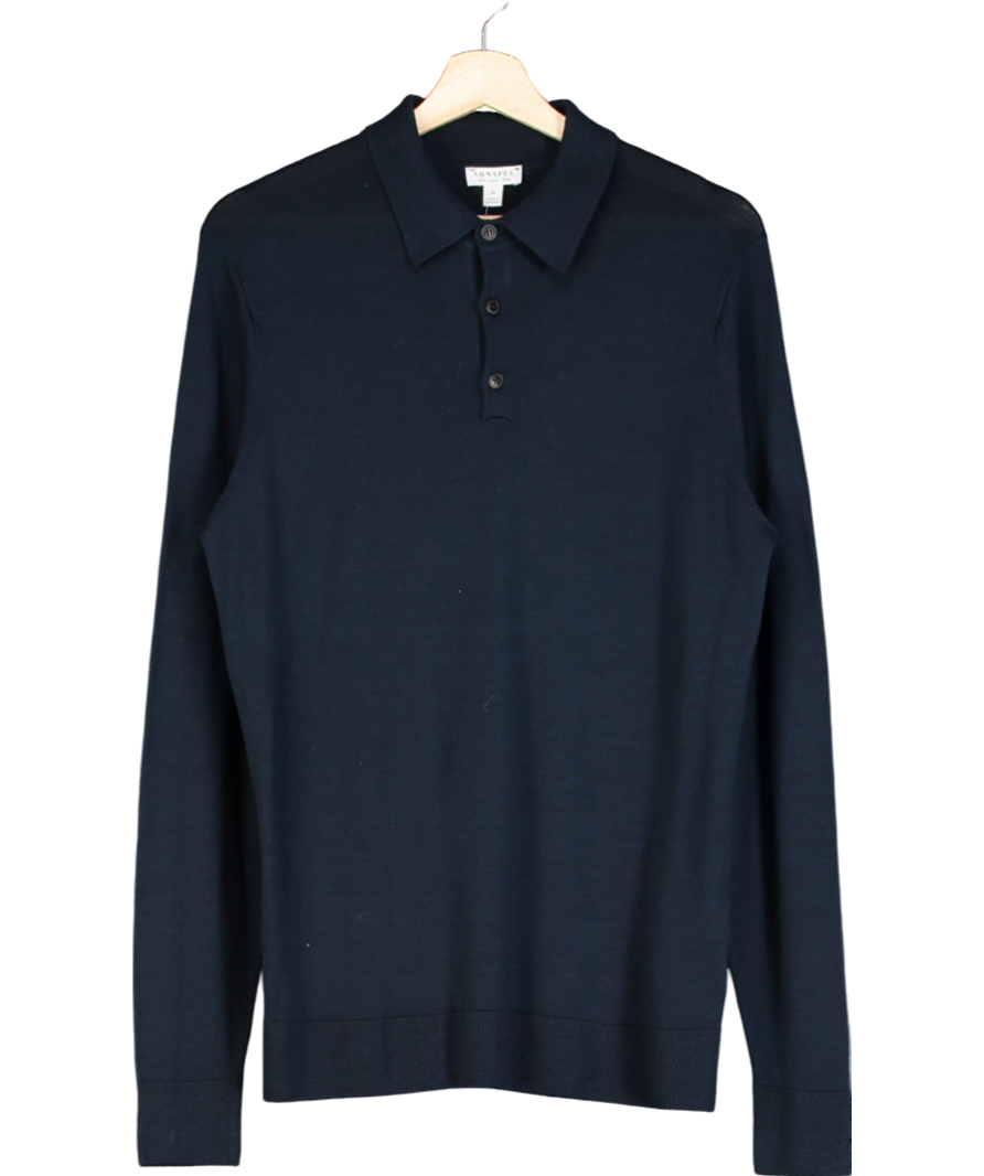 Sunspel Blue Extra‑fine Merino Polo Shirt UK M