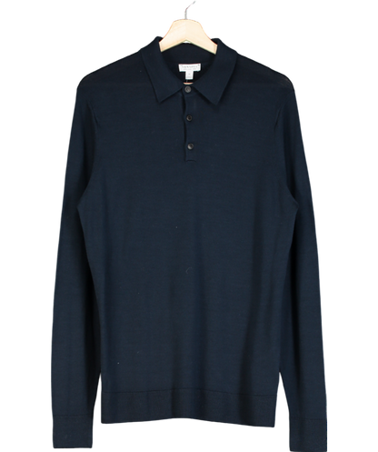 Sunspel Blue Extra‑fine Merino Polo Shirt UK M