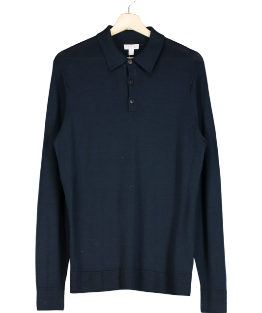 Sunspel Blue Extra‑fine Merino Polo Shirt UK M