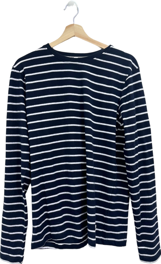 Hikaro Navy and White Striped Long Sleeve T-Shirt UK M