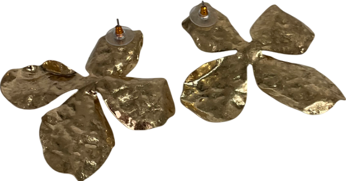 ASOS Metallic Oversized Stud Earrings With Hammered Floral Design In Gold Tone One Size