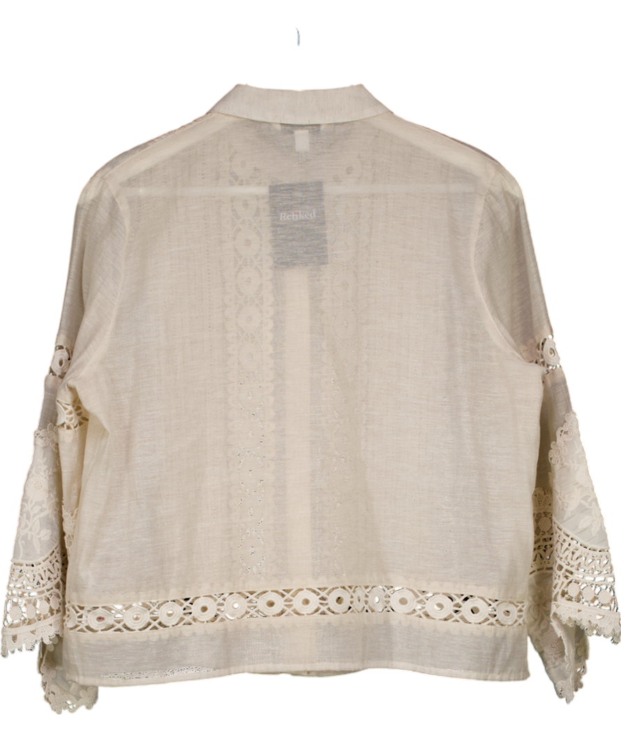 Next Cream Linen Blend Shirt With Lace Panels UK 14