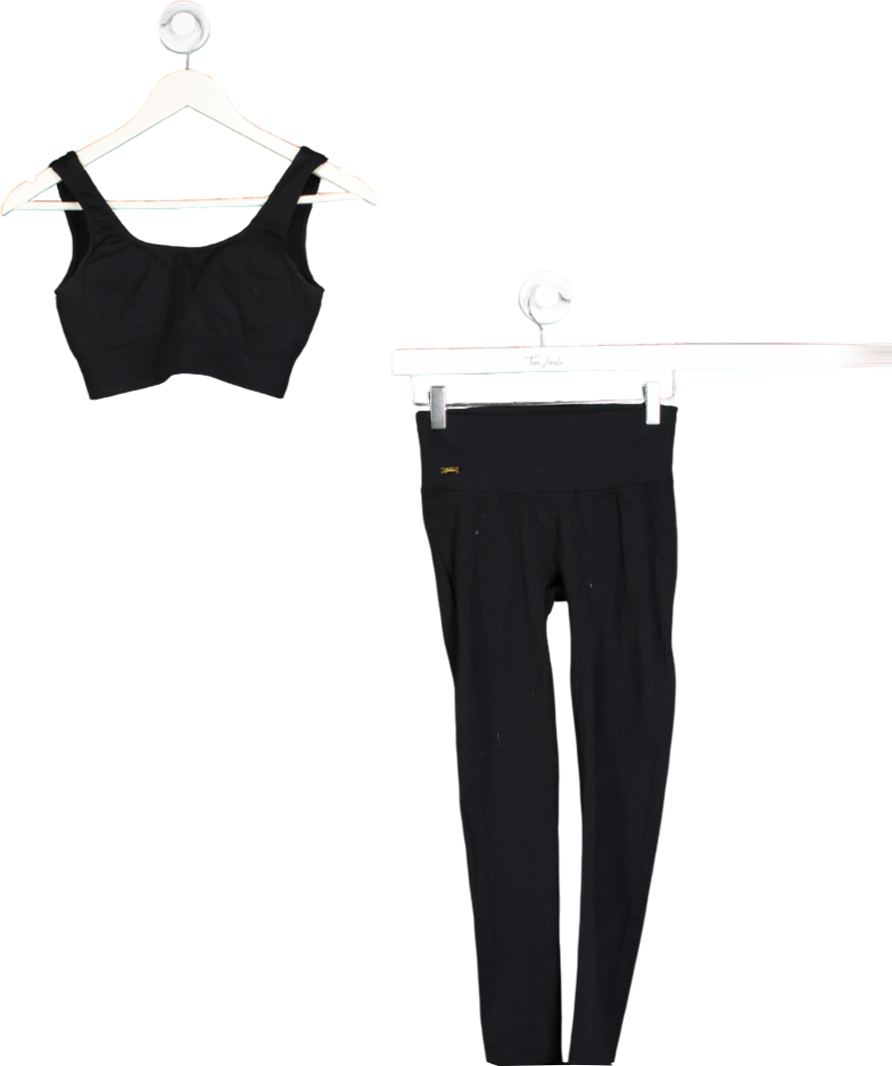 Sellise Black Ribbed Sports Bra And Leggings Set UK 6-8