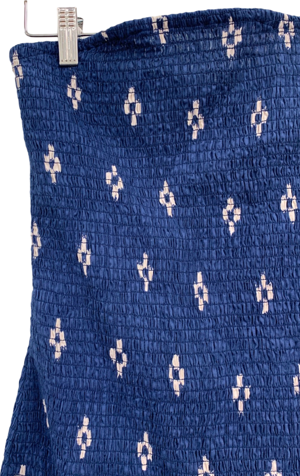 Mango Blue Smocked Strapless Dress L