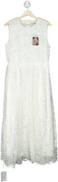 Self-Portrait White Beaded Sequin Midi Dress UK 12