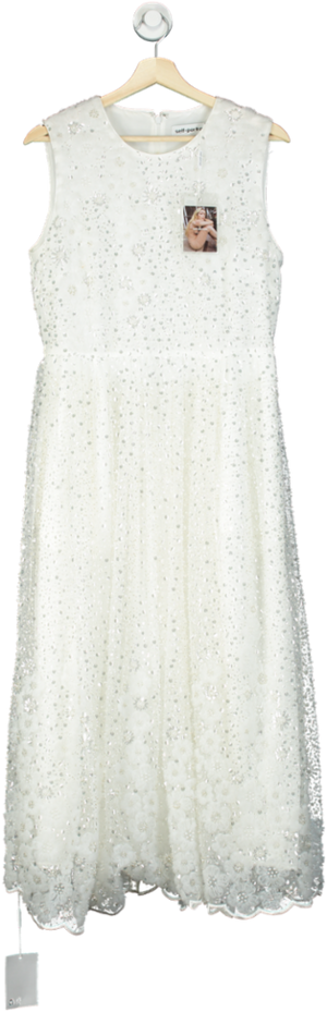 Self Portrait White Beaded Sequin Midi Dress UK 12