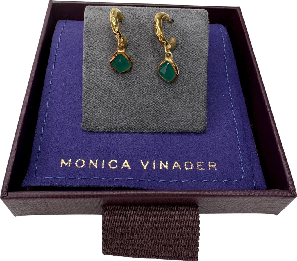 Monica Vinader Siren Gold And Emerald Gemstone Mini nugget Huggie Earrings