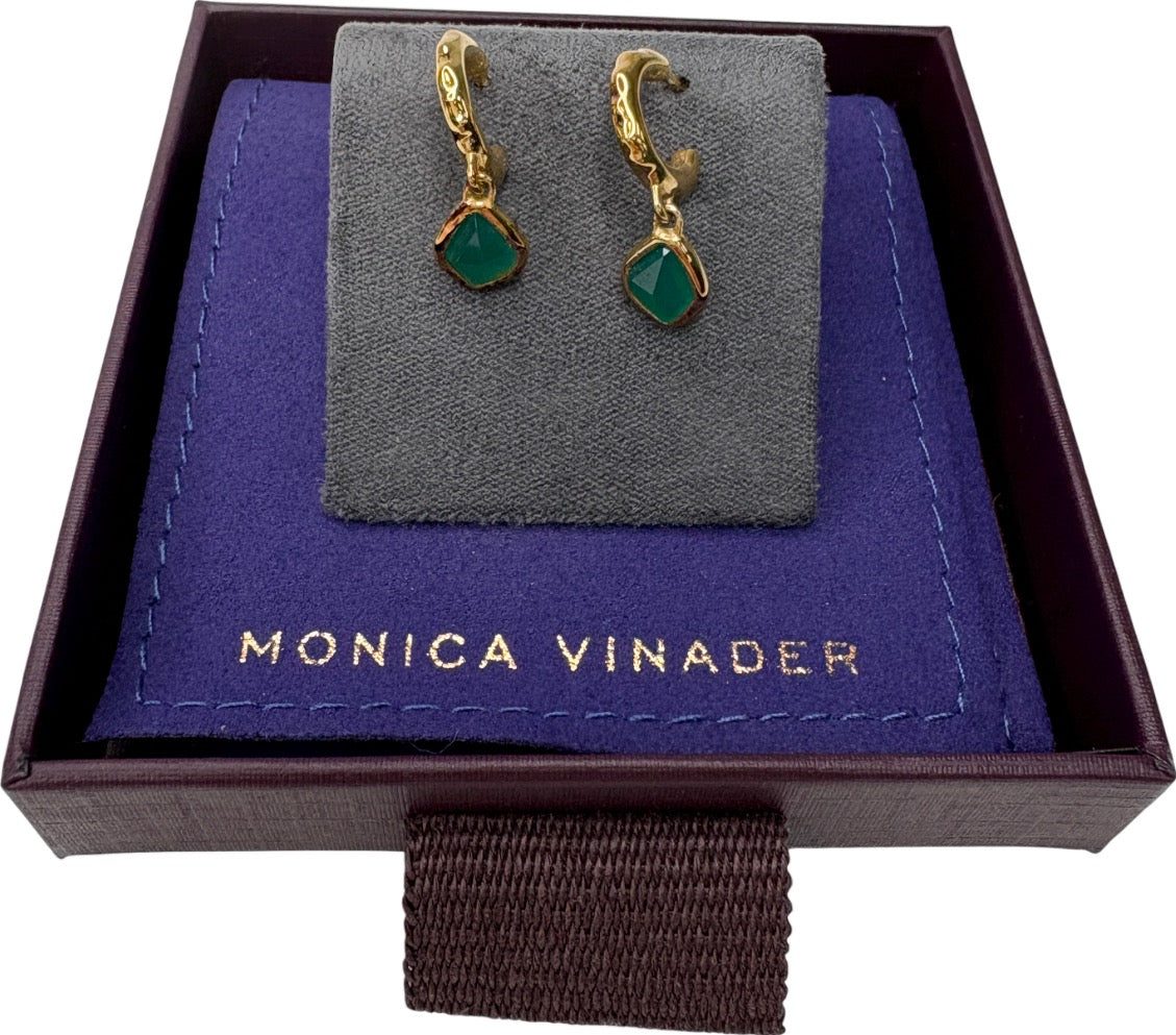Monica Vinader Siren Gold And Emerald Gemstone Mini nugget Huggie Earrings