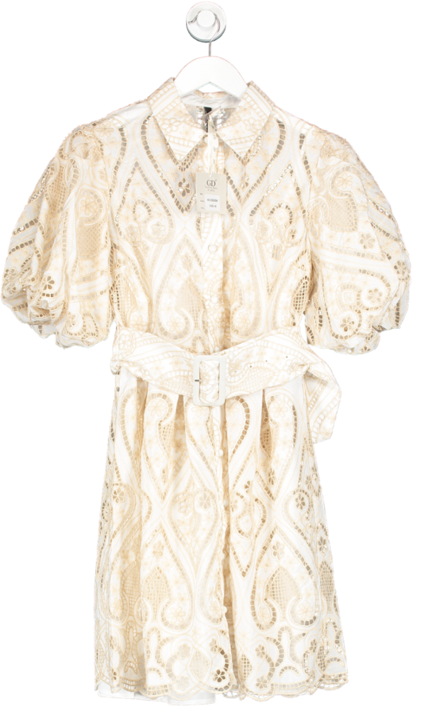 law & co Ivory / Beige Golden Days Broderie Puff Sleeve Creation Dress UK S