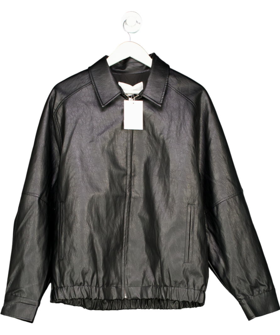 Oak + Fort Black Vegan Leather Bomber Jacket UK L